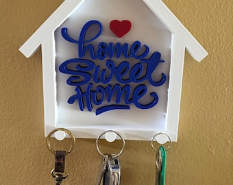 3D Printed Key Hanger– “Home Sweet Home” Wall Organizer, House Shape with 3 Hooks
