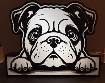 Pug Dog Light Box | LED USB Night Light | Pug Lover Gift | Dog Decor for Desk or Shelf | Handmade Dog Art Light