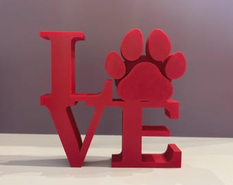 Paw Love Sign | Dog Lover Valentine Decor | Pet Love Home & Office Décor | 3D Printed Paw Print Love | Gift for Dog Mom