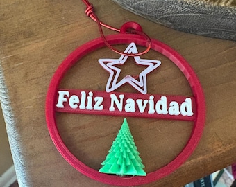 Feliz Navidad Christmas Ornament – 3D Printed Spanish Holiday Ornament