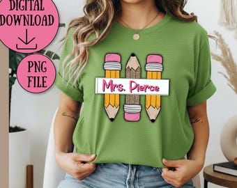 Personalized Teacher Pencil PNG | Custom Teacher Name Design | Back to School Digital Download