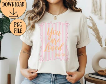 You Are Loved John 3:16 PNG | Pink Stripe Bow Christian Faith Design