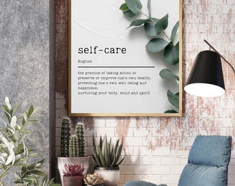Selbstfürsorge Digitaldruck | Achtsamkeit Definition Poster | Minimalistische Wandkunst zum Ausdrucken