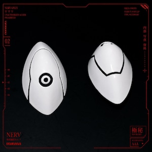 Asuka Langley and Rei Ayanami Hair Clip Interface Headset Set inspired by Neon Genesis Evangelion. Fan-made 3D printed cosplay prop accessories with glossy red and white finish, detailed black panel lines, and durable metal hair clips. Perfect for Evangelion cosplay, anime conventions, photoshoots, costume accessories, display collections, fan gifts, and collectors. Unofficial handmade accessory inspired by the iconic anime series.