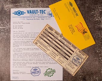 Fallout Inspired Vault Acceptance Letter & Admission Ticket | Vault Tec Style | Post Apocalyptic Gift Prop