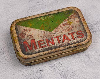 Réplica de lata de Mentats de Fallout / Accesorio de cosplay de caja de dulces del páramo / Objeto de colección postapocalíptico