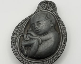 Vintage Parke-Davis Tabron Fetus Pewter in Utero Oddity Paperweight Medical
