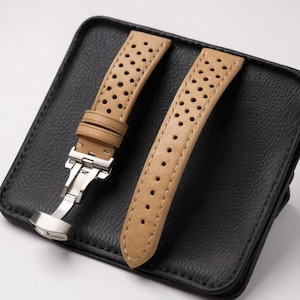Correa de reloj de cuero perforado, estilo rally, de piel de vacuno, hecha a mano, para hombre, ideal para deportes, 18 mm, 20 mm, 22 mm, regalo para papá.