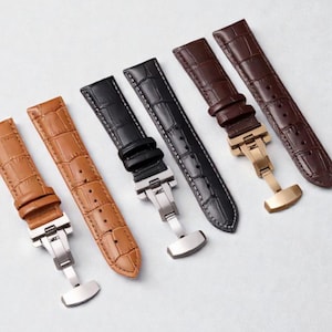 12 mm 14 mm 16 mm 18 mm 20 mm 22 mm lederen horlogeband band vlindersluiting zwart bruin blauw rood groen grijs
