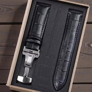 Correa de reloj de cuero con cierre de mariposa, color negro, marrón, azul, rojo, verde y gris, 12 mm, 14 mm, 16 mm, 18 mm, 20 mm y 22 mm.