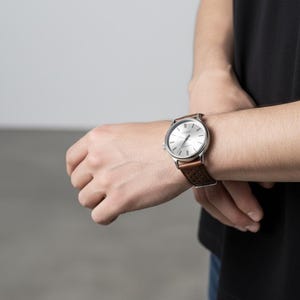 Perforated Leather Watch Strap, Racing Style Cowhide with Butterfly Clasp, Mens Sport Handmade, 18mm 20mm 22mm, Dad Gift image 8