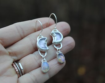Callisto // Moon Earrings // Amethyst & Opal // Sterling Silver // Hand Crafted // Artisan // Eco Friendly // Winter Starlight Collection