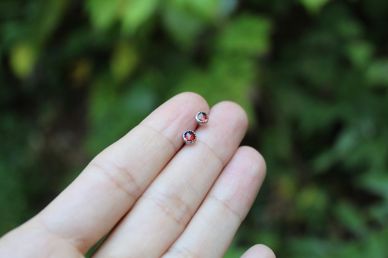 Apple Orchard Studs // Garnet and Sterling Silver // Hand Crafted // Artisan // Eco Friendly // The Arrival of Fall Collection image 4