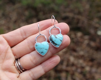 Heart of Mine // Turquoise Heart Earrings //  Sterling Silver // Hand Crafted // Artisan // Eco Friendly // Victorian Spring