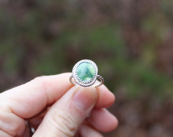 Fairy Moss // Moss Agate and Sterling Silver Ring // Hand Crafted // Artisan // Eco Friendly