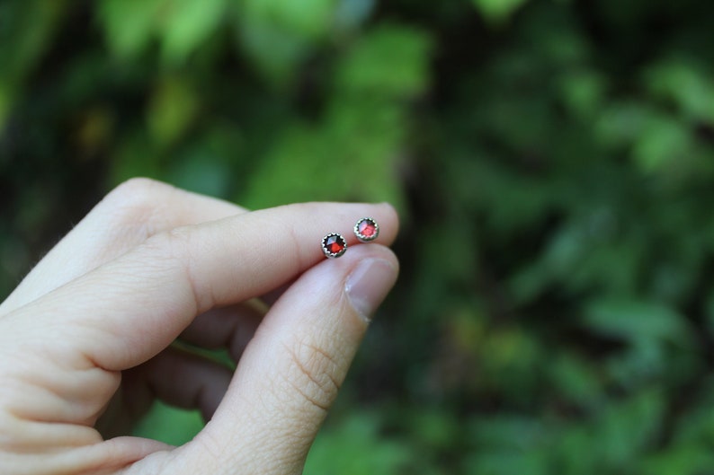 Apple Orchard Studs // Garnet and Sterling Silver // Hand Crafted // Artisan // Eco Friendly // The Arrival of Fall Collection image 1