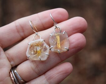 Sunshine // Citrine Slice Earrings //  Sterling Silver // Hand Crafted // Artisan // Eco Friendly