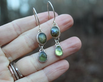 Magick // Labradorite and Peridot Dangle Earrings // Sterling Silver // Hand Crafted // Artisan // Eco Friendly