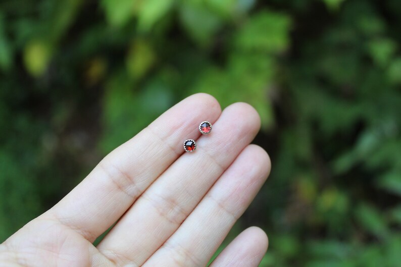 Apple Orchard Studs // Garnet and Sterling Silver // Hand Crafted // Artisan // Eco Friendly // The Arrival of Fall Collection image 5