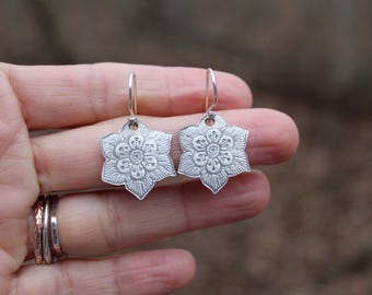 Hellebore // Winter Flower Earrings //  Sterling Silver // Hand Crafted // Artisan // Eco Friendly // The Winterborn Collection