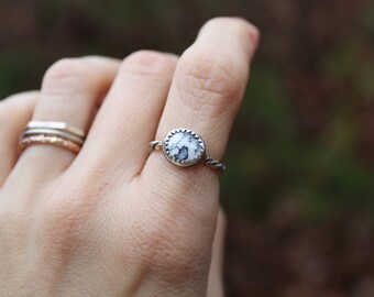 Snowy // Dendritic Opal and Sterling Silver Stacking Ring // Hand Crafted // Artisan // Eco Friendly