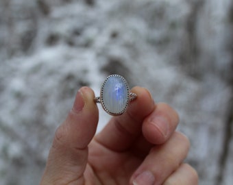 Celestial Stacker I // Rainbow Moonstone and Sterling Silver Ring // Hand Crafted // Artisan // Eco Friendly // The Luna Moon Collection
