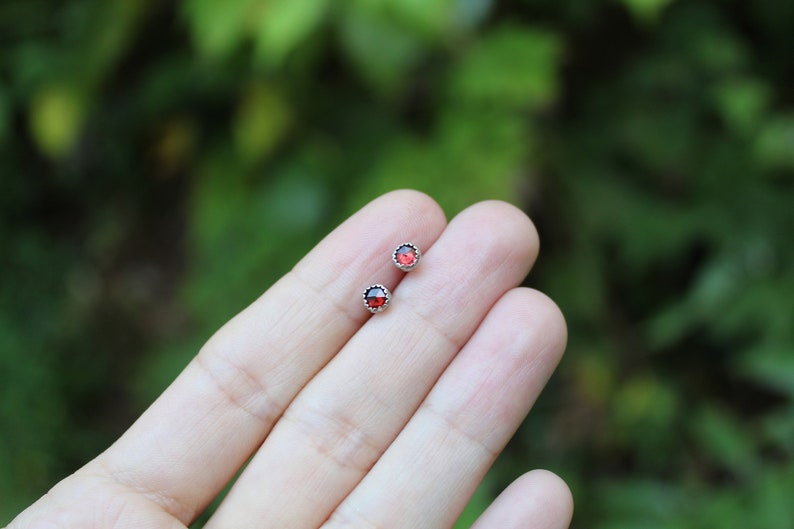 Apple Orchard Studs // Garnet and Sterling Silver // Hand Crafted // Artisan // Eco Friendly // The Arrival of Fall Collection image 3