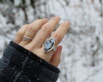 Best of Both Ring // Moonstone with Tourmaline and Sterling Silver // Hand Crafted // Artisan // Eco Friendly