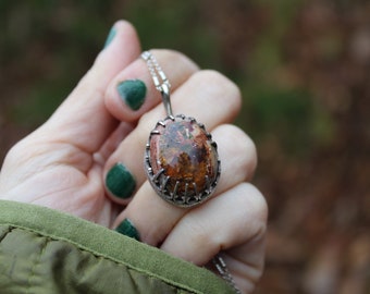 Fire // Fire Opal and Sterling Silver Pendant Necklace // Hand Crafted // Artisan // Eco Friendly
