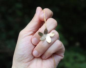 Rustic Garden // Gold Flower Necklace // 14kt Gold Fill Pendant Necklace// Hand Crafted // Artisan // Eco Friendly