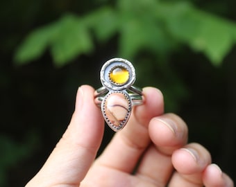 Butterscotch Brownie // Amber and Jasper Ring // Sterling  Silver // Hand Crafted // Artisan // Eco Friendly //