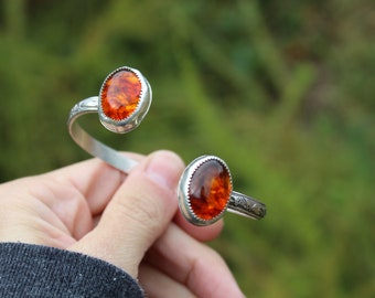 Fire Wrap Cuff Bracelet // Amber and Sterling Silver // Hand Crafted // Artisan // Eco Friendly
