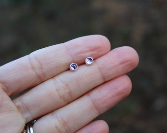 Violet // Amethyst Studs // Rose Cut // Sterling Silver // Hand Crafted // Artisan // Eco Friendly