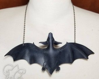 Sculpted Leather Bat Neckclace 3D