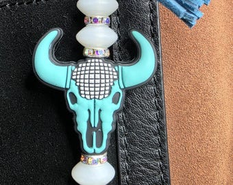 Turquoise Steer Skull Keychain Charm