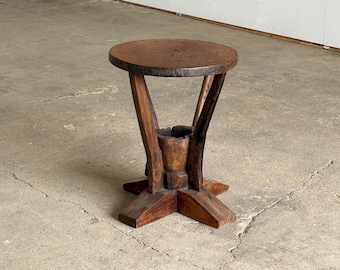 Sculptural Folk Art Side Table in Solid Wood, Mid-20th Century