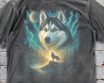 Vintage Wolf Graphic Tee, Oversized Comfort Colors Shirt, Retro Y2K Nature Dark Art Unisex Washed T-Shirt Gift