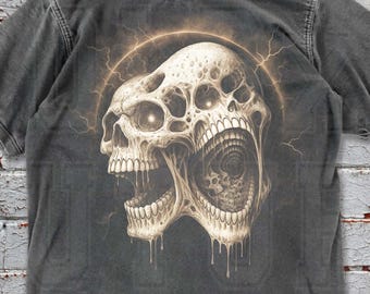 Camiseta con estampado de calavera gritando de los 90, colores cómodos, camiseta retro gótica Y2K con esqueleto dibujado a mano.