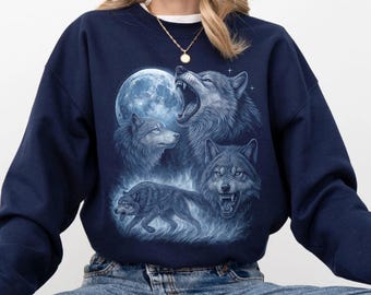 Wolf Mystical Vintage 90s Style Sweatshirt, Retro Wolf Sweater, Wolf Moon Sweatshirt,