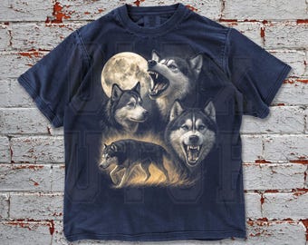 Vintage Wolf 90s Graphic Comfort Colors Tee, Wolf Lovers Retro Moon Tee, 2000s Nature Moon Alpha Shirt, Nostalgia Unisex Oversize Tee,