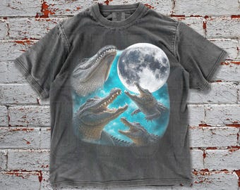 Vintage Alligator Moon Shirt: Funny Retro Graphic Tee
