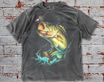 Vintage Bass Fishing Oversized Comfort Colors Shirt, Retro Y2K Fish Graphic Tee