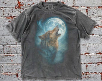 Howling Wolf Moon Vintage Graphic Tee, Wolf Moon Comfort Colors Tee, Wild Free, Retro Nature Animal T-Shirt, Unisex Forest Aesthetic Gift