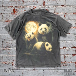 Funny Three Panda Moon Oversized Comfort Colors Shirt, Vintage Animal Graphic Tee