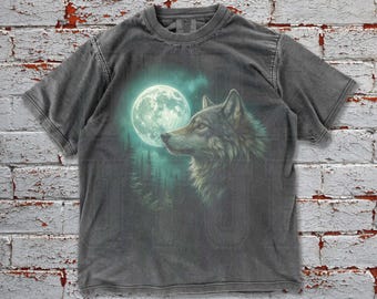 Vintage Wolf 90s Graphic Comfort Colors Shirt, Wolf Lovers Retro Tee, 2000s Nature Moon Shirt, Nostalgia Unisex Oversize Tee, Cute Wolf Gift