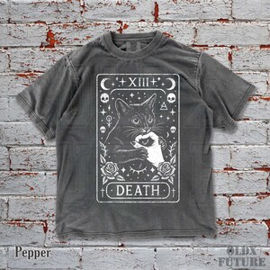 Retro Gothic Cat Tarot Shirt, Death Card XIII Oversized Comfort Colors Tee, Grunge Y2K Dark Art