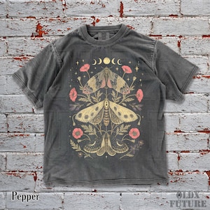Vintage Oversized Comfort Colors Moth Moon Shirt, Washed Boho Gothic Nature Tee,
