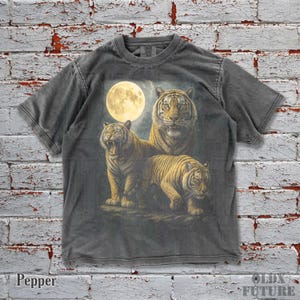 Three Tigers Vintage 90s Graphic Comfort Colors Tee, Retro Alpha Moon Tee, Funny Tiger Lovers Gift, Relaxed Washed Shirt, Unisex Nature Tee