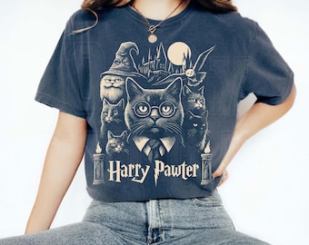 Funny Harry Pawter Cat Comfort Colors Tee: Wizard Graphic T-Shirt