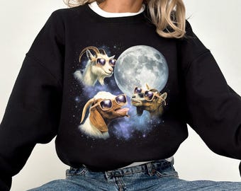 Funny Goat Moon Meme Sweatshirt, Three Goats Vintage Animal Sweatshirt, Vintage 90s Style Shirt,